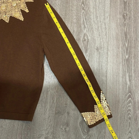 NWT Tasha Polizzi Brown Zip Front Cardigan Gold Sequin Stone Bead Detail… - Picture 16 of 16